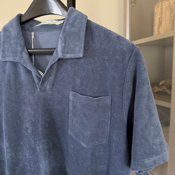 Criquet Terrycloth Vintage Indigo Blue Polo Shirt XL NEW Collared Short Sleeve - Picture 3 of 7